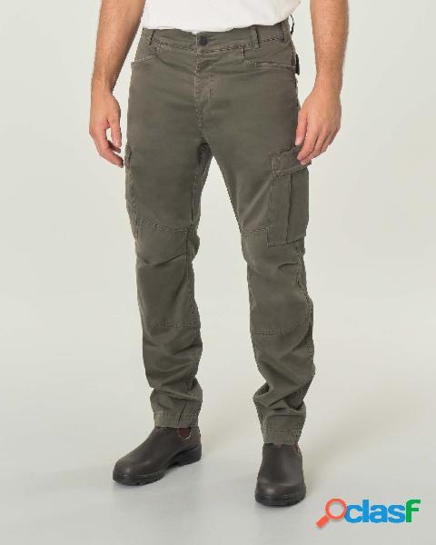 Pantalone combact cargo verde militare in gabardina di