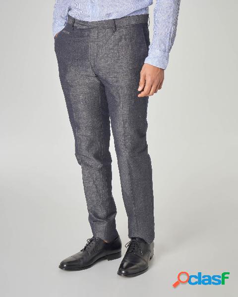 Pantalone grigio in cotone e lino