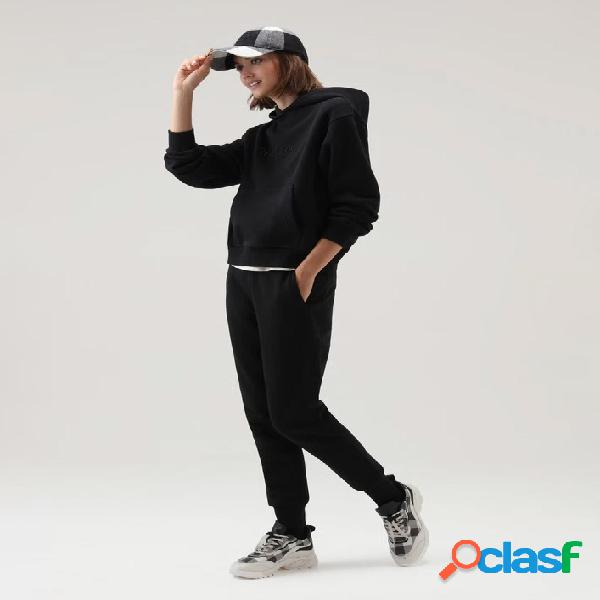 Pantaloni neri in felpa di misto cotone con coulisse in vita