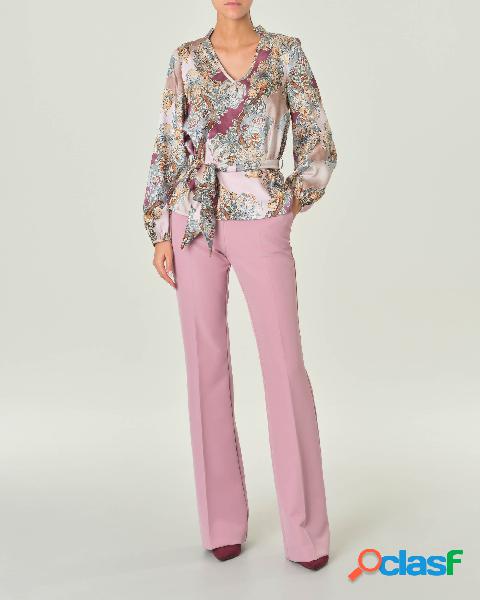 Pantaloni rosa antico flare in cady stretch