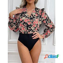Per donna Body Stampa Floreale A V Streetwear Giornaliero