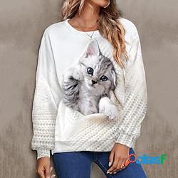Per donna Felpa Maglione Essenziale Bianco Gatto Strada