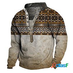 Per uomo Felpa Maglione Cachi Colletto Mao Stile boho Stampe