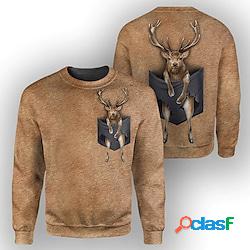 Per uomo Felpa Maglione Marrone Caffè Girocollo Animali