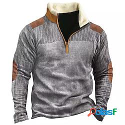 Per uomo Felpa con zip Maglione Grigio mezza cerniera Color