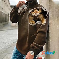 Per uomo Felpa con zip Maglione Marrone mezza cerniera