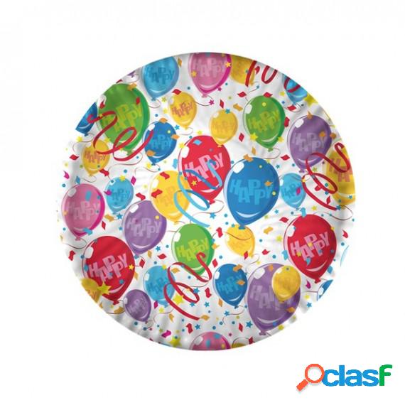 Piatti carta plastificata Happy Balloons - D 18 cm - Big