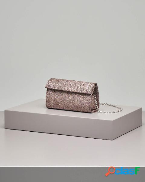 Pochette a base rigida in tessuto effetto glitter argento