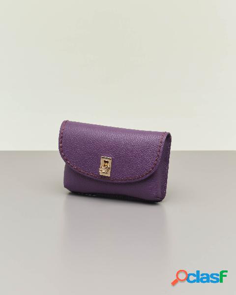 Pochette viola in pelle con chiusura a girello e tracolla