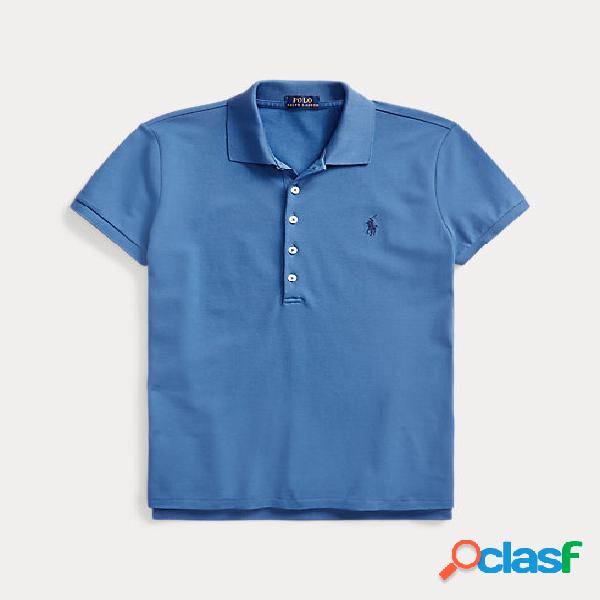 Polo color avio in piquet con colletto classico e logo blu