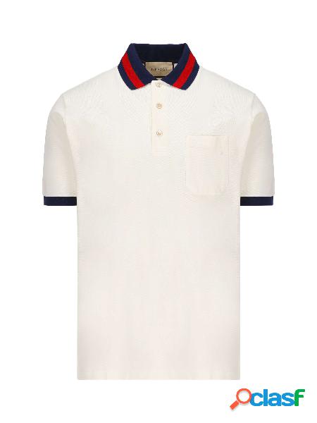 Polo in piquet di cotone con colletto Web