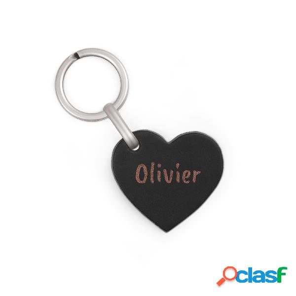 Portachiavi in Pelle Personalizzato - Cuore - Nero
