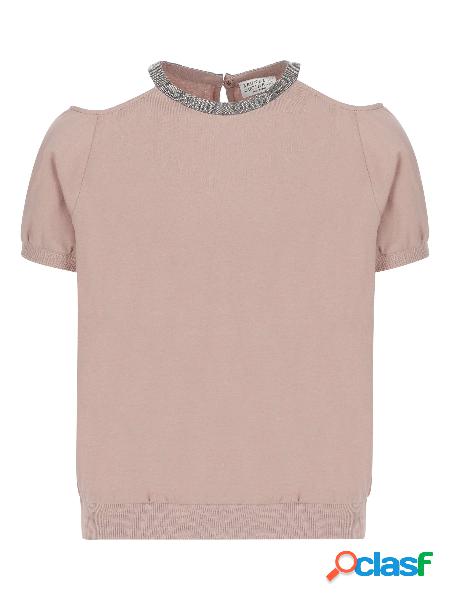T-shirt Cold-shoulder In Jersey Leggero Di Cotone Con Monile