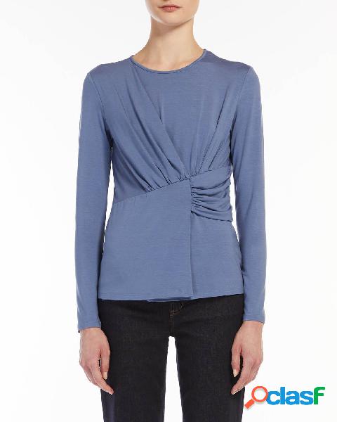 T-shirt color avorio in misto viscosa con maniche lunghe con