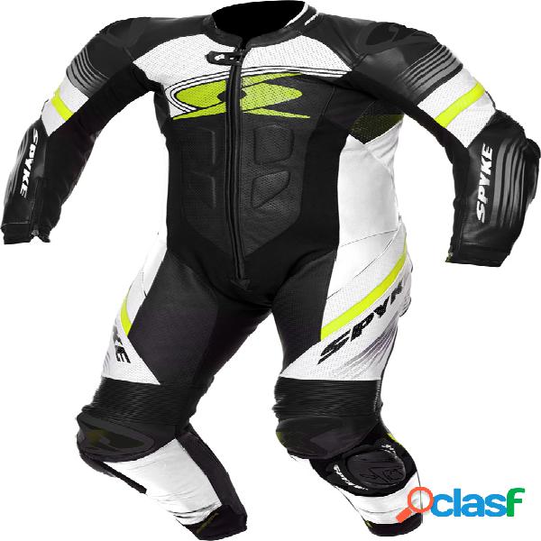 Tuta moto pelle intera Spyke ESTORIL RACE Nero Bianco Giallo