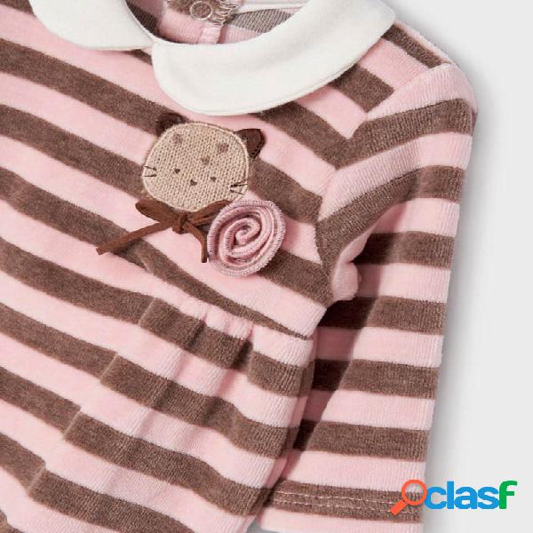 Tutina a righe rosa e marroni in ciniglia con applicazione