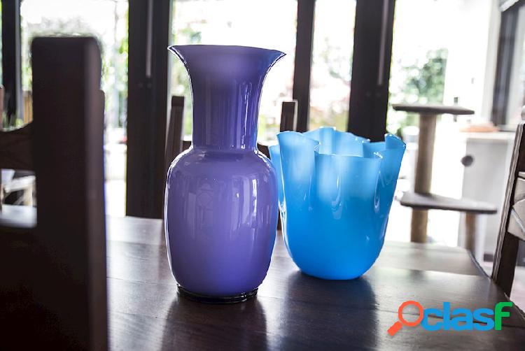 Venini Vaso Opalino vetro di Murano indaco e lattimo bianco