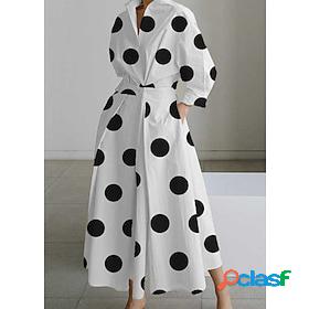 Womens A Line Dress Long Dress Maxi Dress White Polka Dot