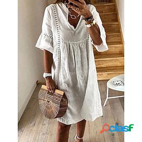 Womens Casual Dress Linen Dress Shift Dress Mini Dress White