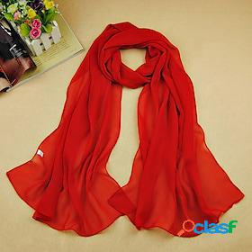 Womens Chiffon Scarf Daily Red Scarf Solid Colored / Work /