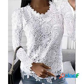 Womens Shirt Blouse Black White Pink Lace Plain Work Long