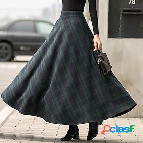 Womens Skirt Swing Work Skirts Plaid Skirt Polyester Maxi