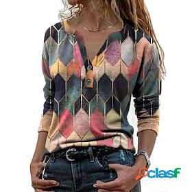 Womens T shirt Tee Color Block Modern Multi Color V Neck