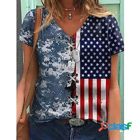 Womens T shirt Tee USA National Flag Casual Weekend