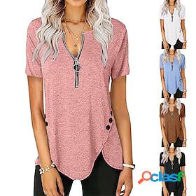 Womens T shirt Tee Zipper Basic Plain Spring Regular Blue