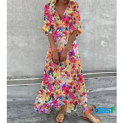 abito a trapezio da donna maxi abito lungo giallo manica