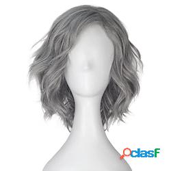unisex corto volume ondulato ondulato grigio argento