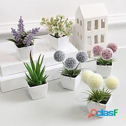 6 mini piante in vaso, fiori artificiali, piccole piante in