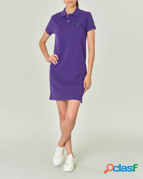 Abito corto stile polo viola in piquet di cotone con logo