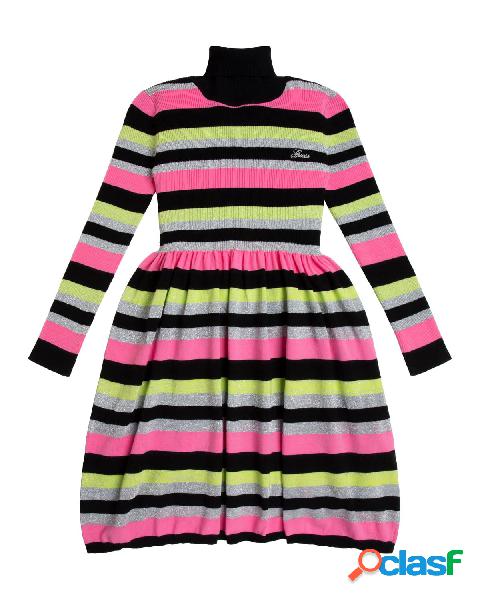 Abito in maglia a righe multicolor con inserti lurex e collo