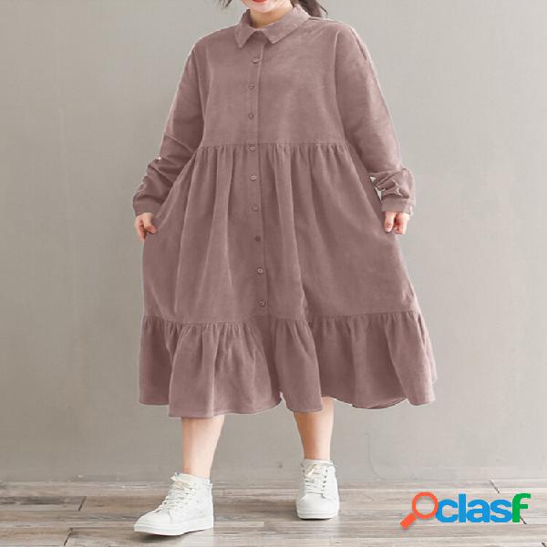 Abito midi donna casual in velluto a coste con lacci e