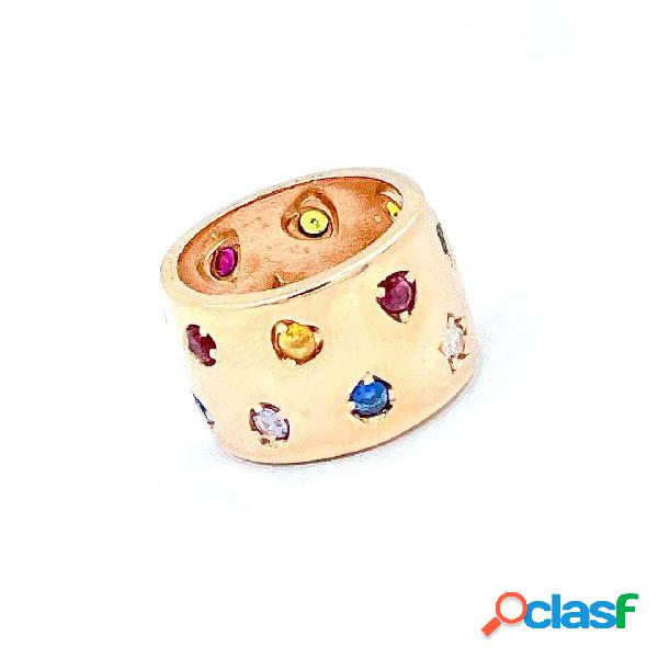 Anello Fascia in argento Rosè 925 con pietre multicolor