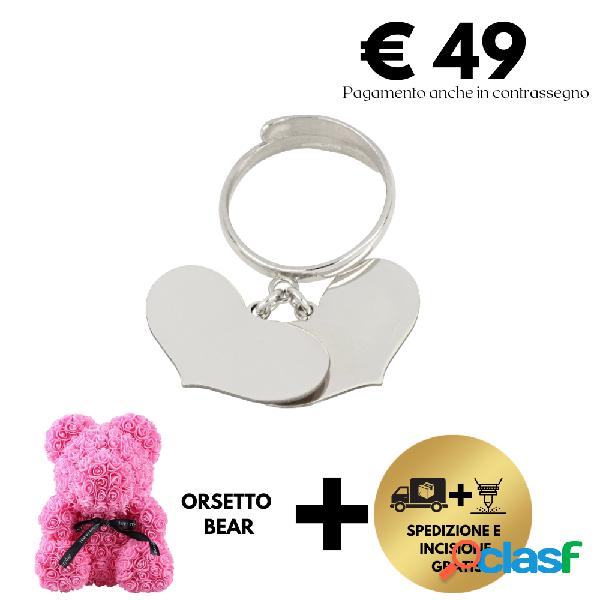 Anello con due cuori personalizzabili + orsetto (mod.