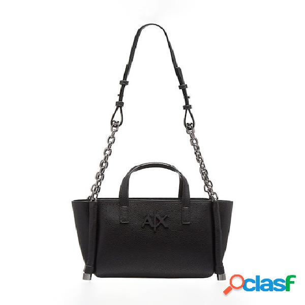 Borsa mini nera in similpelle effetto bottolato con logo