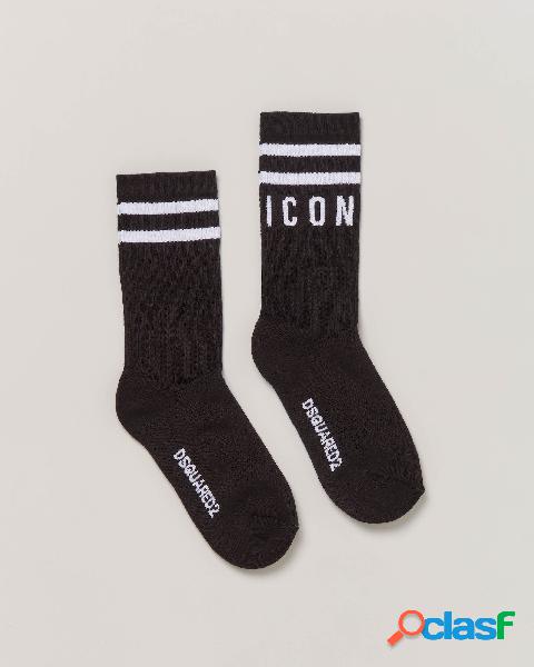 Calzini neri in spugna di cotone con scritta logo ICON