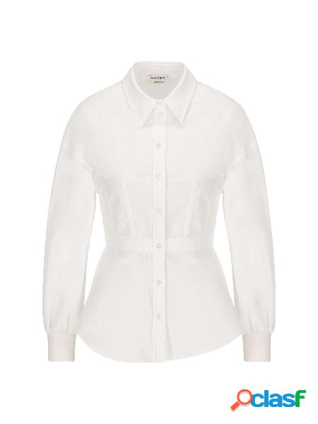 Camicia In Popeline Di Cotone Con Maniche Lunghe A