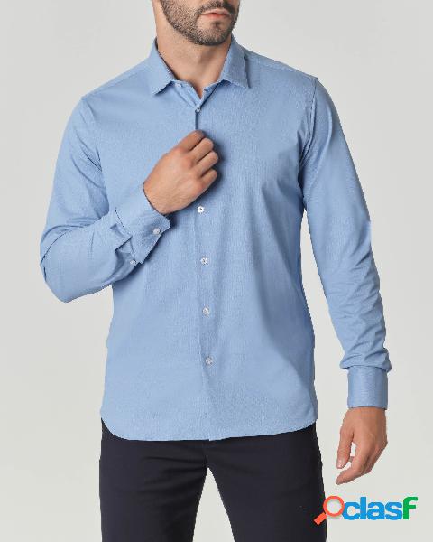 Camicia azzurra micro fantasia in tessuto tecnico stretch
