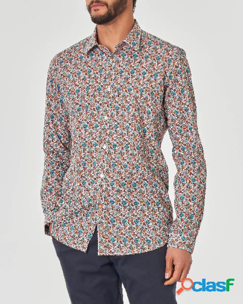 Camicia in mussola di cotone a fantasia floreale con collo