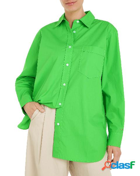 Camicia verde lime oversize in popeline di cotone ccon tasca
