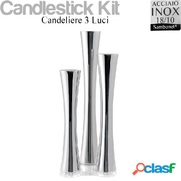 Candelabro Acciaio 18/10 con supporto a 3 luci 13x13xh 34 cm