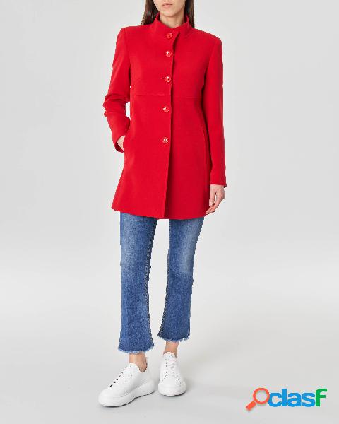 Cappotto rosso in tessuto misto viscosa con colletto in