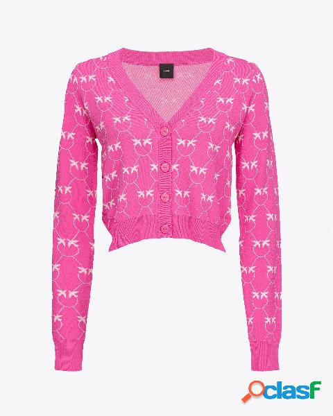 Cardigan corto rosa bubble in viscosa con Love Birds