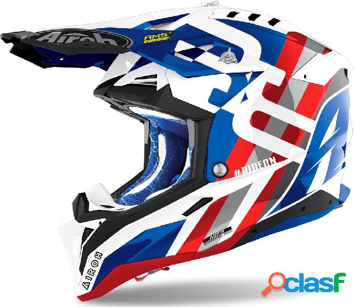 Casco cross Airoh Aviator 3 Rainbow in carbonio Blu Rosso