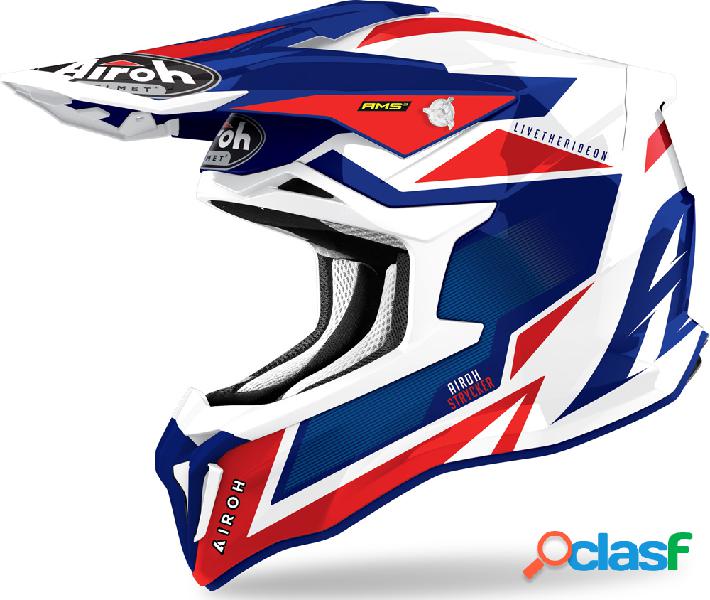Casco cross Airoh Strycker Axe in fibra Blu Rosso lucido