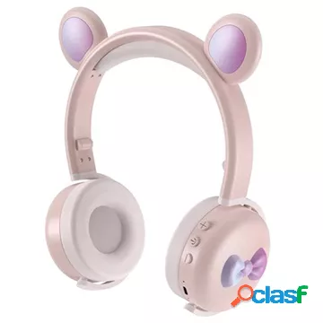 Cuffie Bluetooth Bear Ear BK7 con LED - rosa