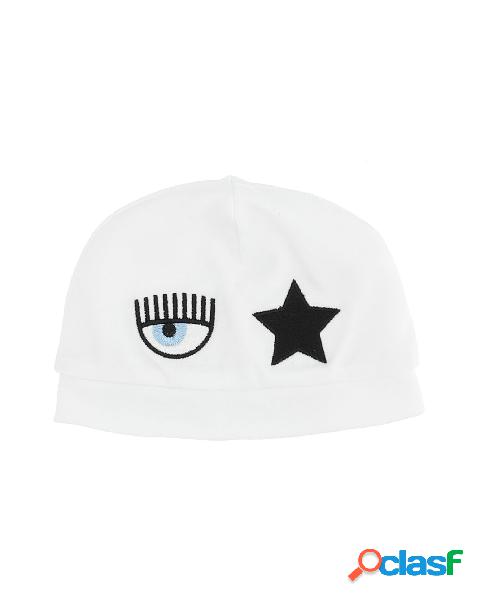 Cuffietta bianca in cotone interlock con ricamo logo eyestar